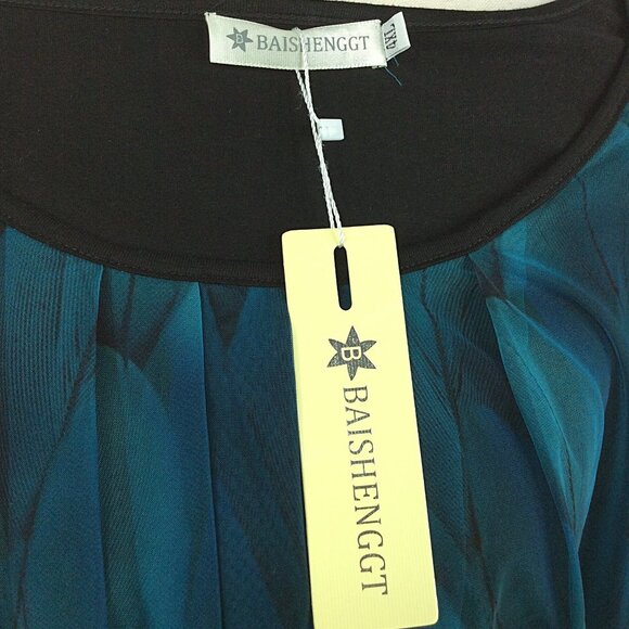 BAISHENGGT Womens Summer Tops Flutter Short Sleeve Pleated Front Mesh Teal 4XL - Picture 11 of 14